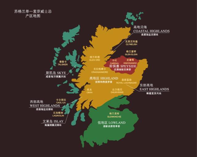 每个产区的苏格兰威士忌都有着它独特的风味 每个产区都有着属于自己