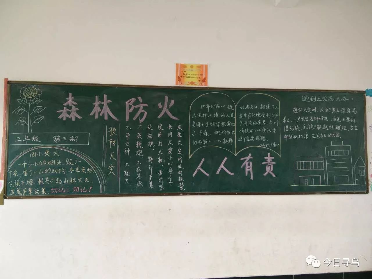 5.文峰乡中心小学的学生出写的森林防火专题黑板报