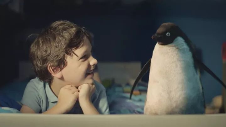广告主要表现了小男孩和企鹅之间生动可爱的互动,并将他们亲密的关系