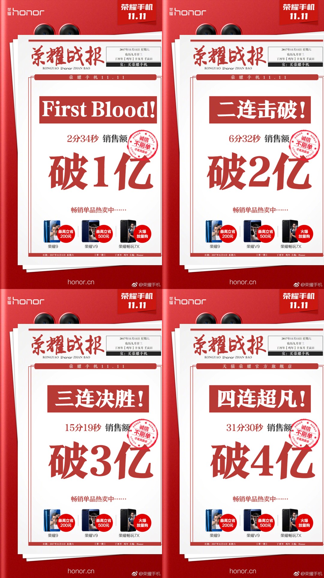 榮耀暢玩7X獲天貓雙11首時段銷售三冠王 科技 第2張