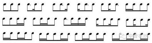 3,当节奏较为复杂,符尾个数较多,可以按照每半拍为一组彼此分开,以便