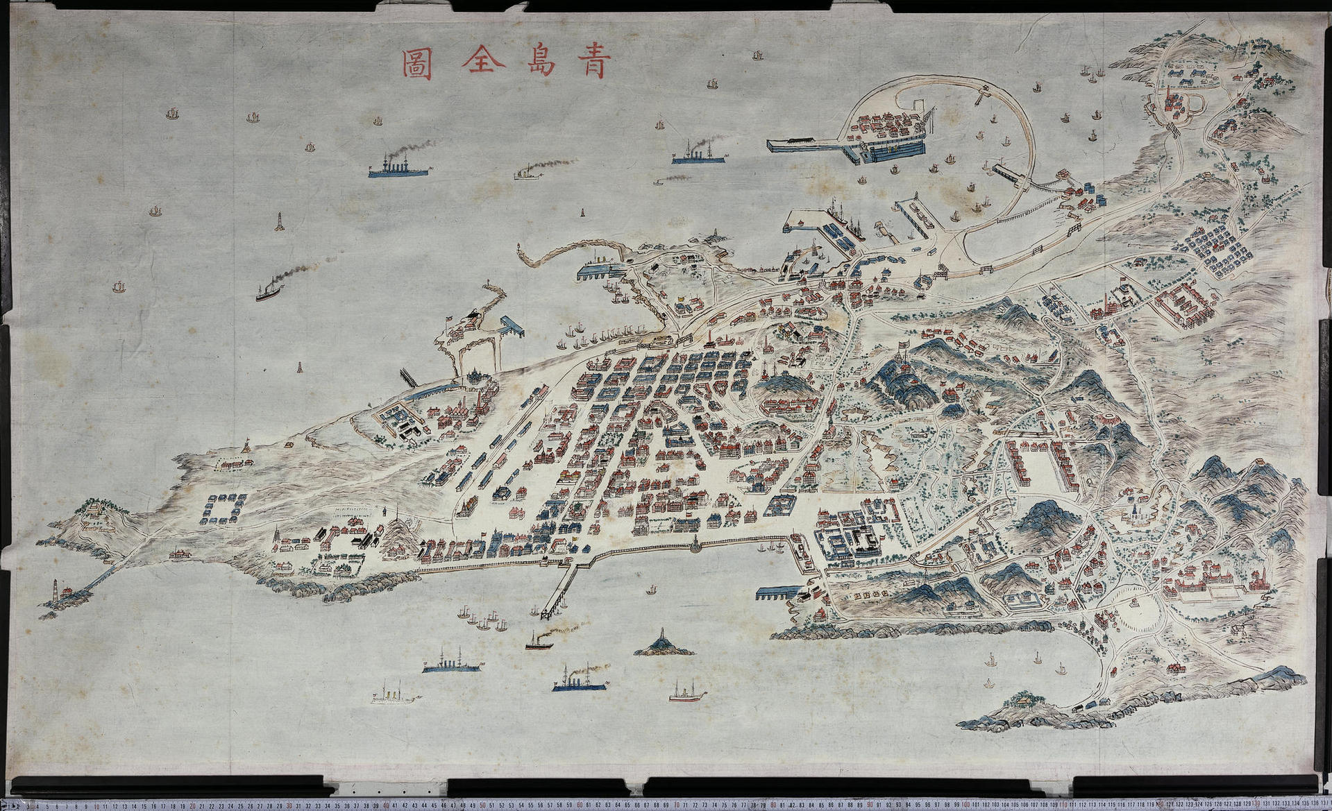 120年前的青岛鸟瞰地图首次展示,栈桥,小青岛,团岛