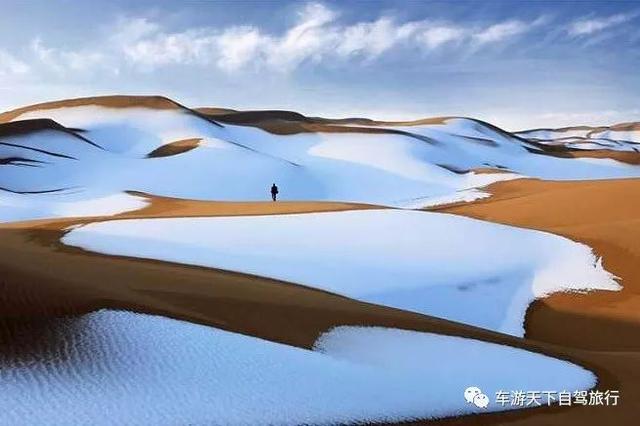 在冬天沙漠变成一个很神奇的地方,极度的炎热居然变成冰雪的世界.