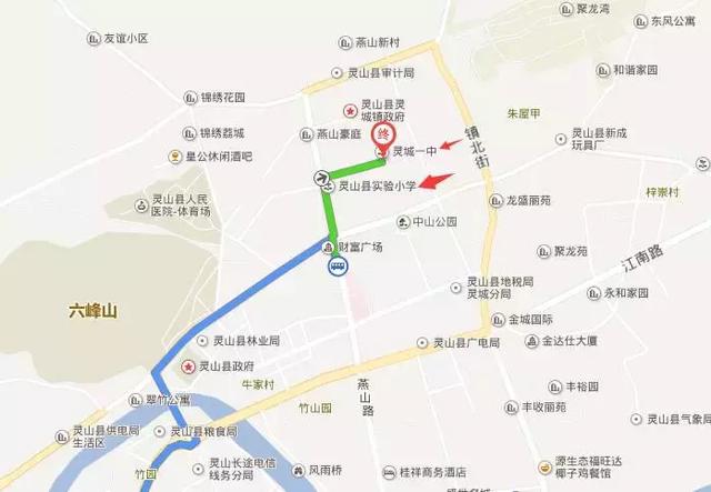 交通路线:灵山汽车总站-实验小学与灵城一中可搭乘灵山101,102路公交图片
