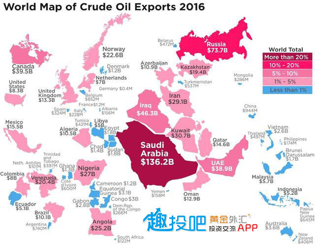 将其国家和地区地图做个重新缩放,看看全球石油出口的世界版图吧