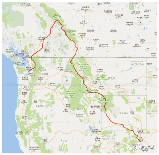 计划路线:西雅图-贾斯珀和班夫国家公园-蒙大拿州弗拉特黑德国家森林