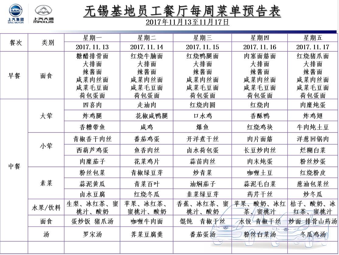 本周食堂菜单