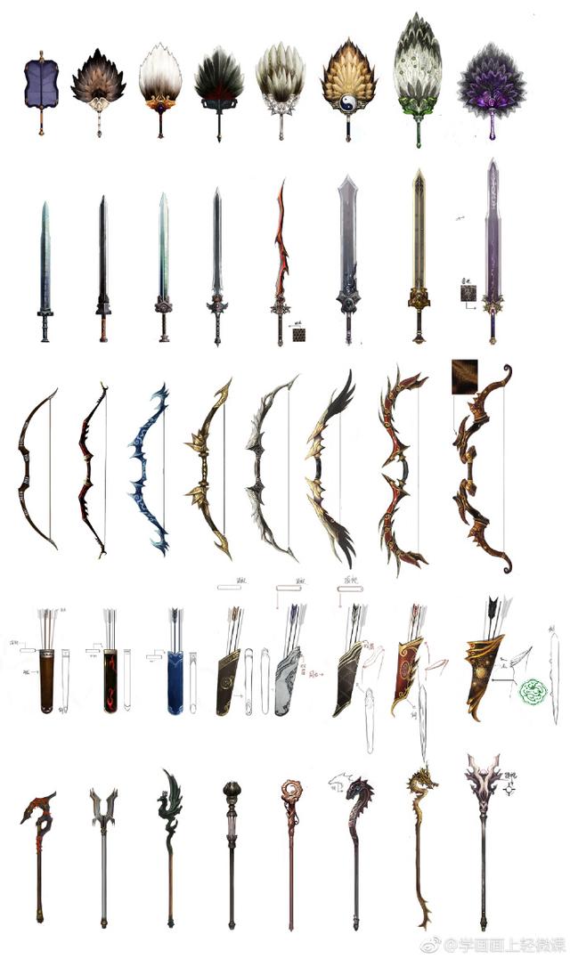 刀,枪,棍,棒,弩,斧等150种各式武器画法,狂拽炫酷吊炸天!