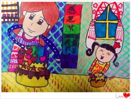 幼儿园感恩节儿童画作品:一笔一画涂出感恩,让节日