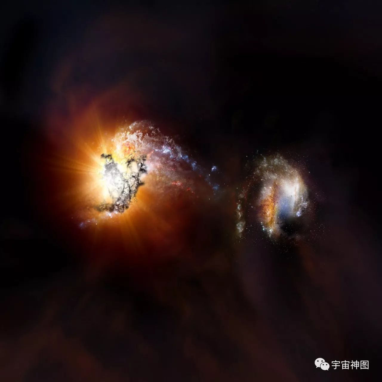 天文学家最新见证:宇宙最暴烈的星系合并事件