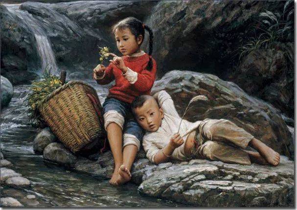 他的每一幅画中,都带着我们农村孩子的回忆,以及人性与爱