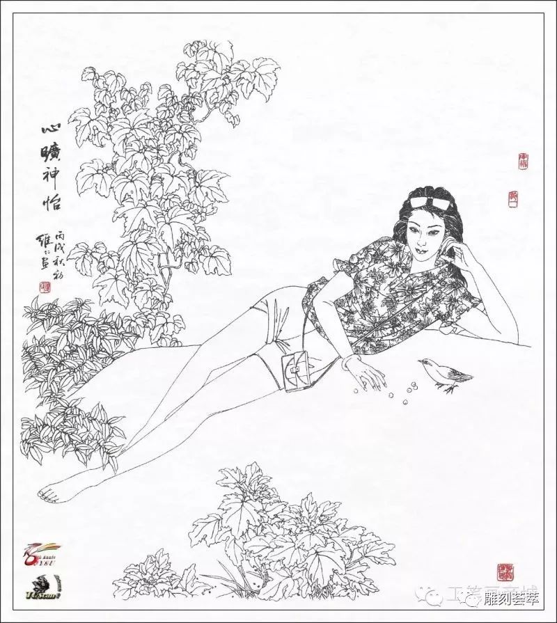 工笔白描人物玉雕素材