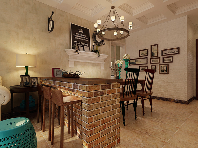 餐厅区域设计了"砖砌"的吧台,看上去独特又别致.