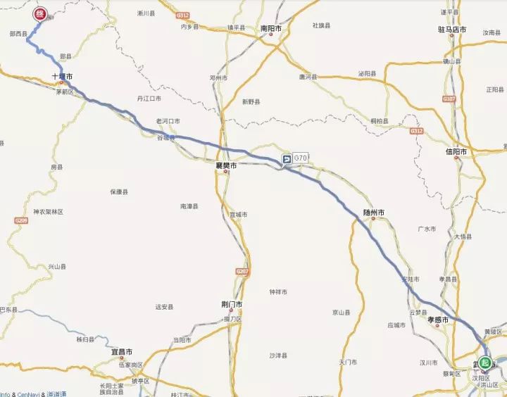 进入g70 2,沿g70行驶480公里,从郧西出口离开 3,从郧西县城往东走