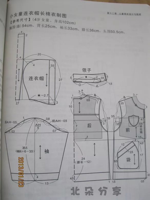 冬季可拆帽子的黄色小棉衣裁剪图 教程