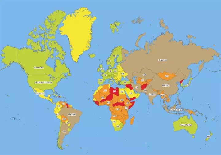 国际sos发布各国风险地图:美国图片