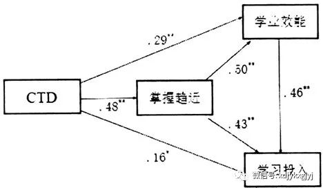 掌握趋近目标定向,学业自我效能起链式中介效应的路径图