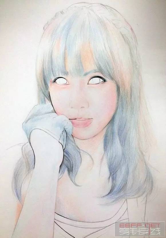 彩铅人物画:彩铅美女手绘过程图