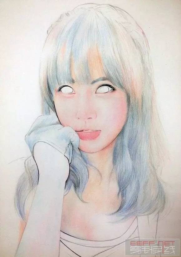 彩铅人物画:彩铅美女手绘过程图