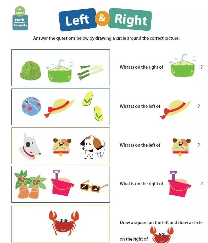 left middle and right4.left and right3.beside and next to2.