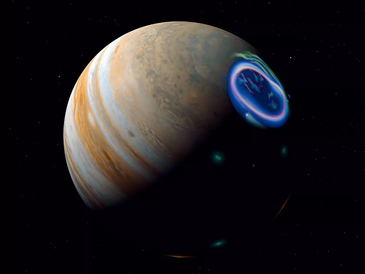 经过处理的木星极光照片