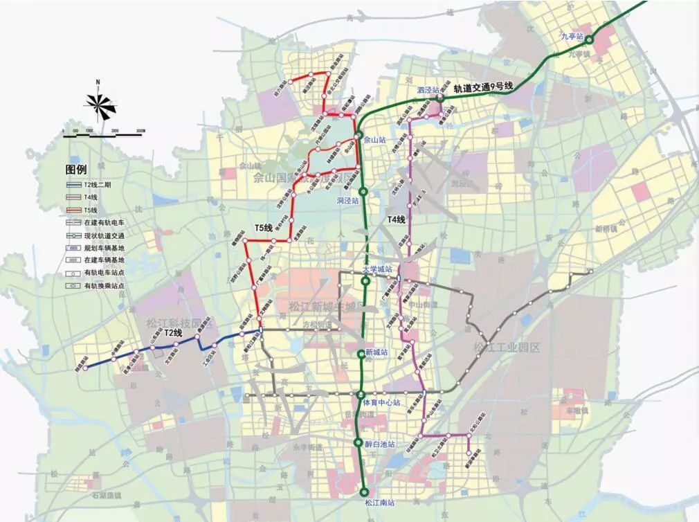 松江有轨电车t2二期t4t5选线规划正公示都经过了哪些地方