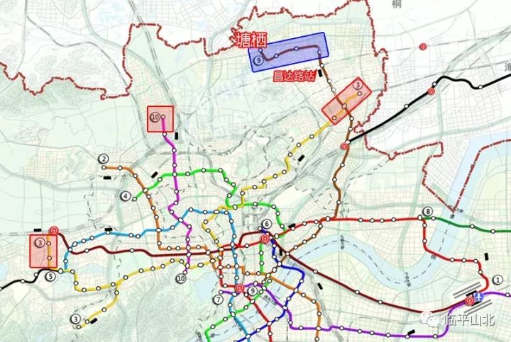 此外,与山北距离较近的地铁3号线临平段也在规划图中出现,将与9号线