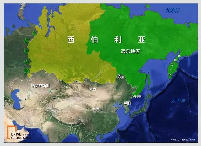 而 西伯利亚的东部,称之为西伯利亚的 远东地区(上图深绿色区域).