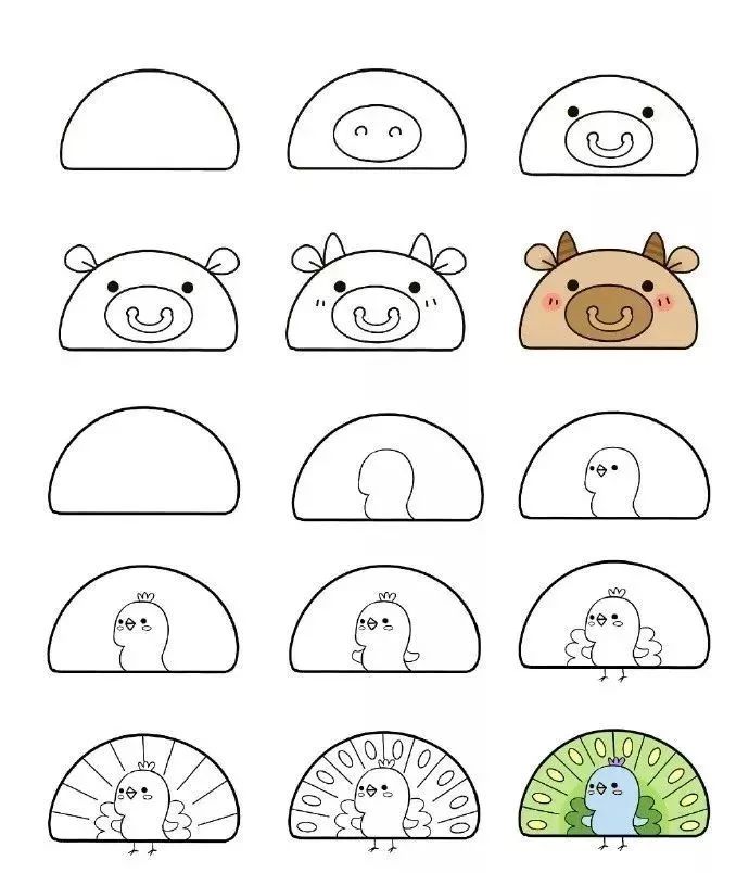 一个半圆居然能画成18种可爱小动物!赶紧收藏教孩子画