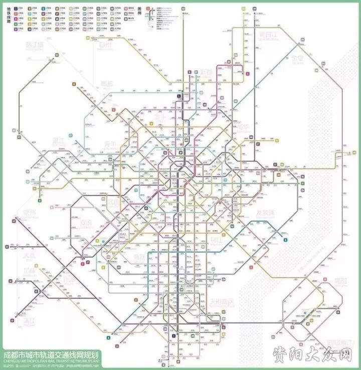 线路纵横交错) 在未来成都将累计开通40条地铁,而简阳,资阳等地区将被