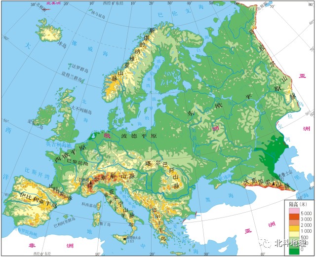 欧洲地形与河流