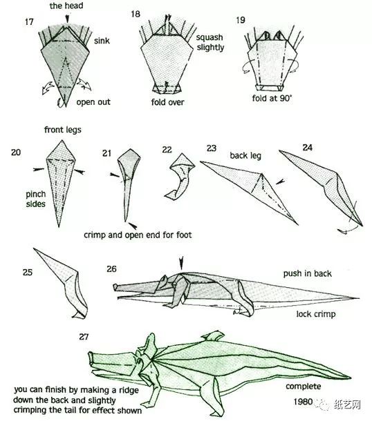 仿真折纸鳄鱼图纸教程动物折纸图谱