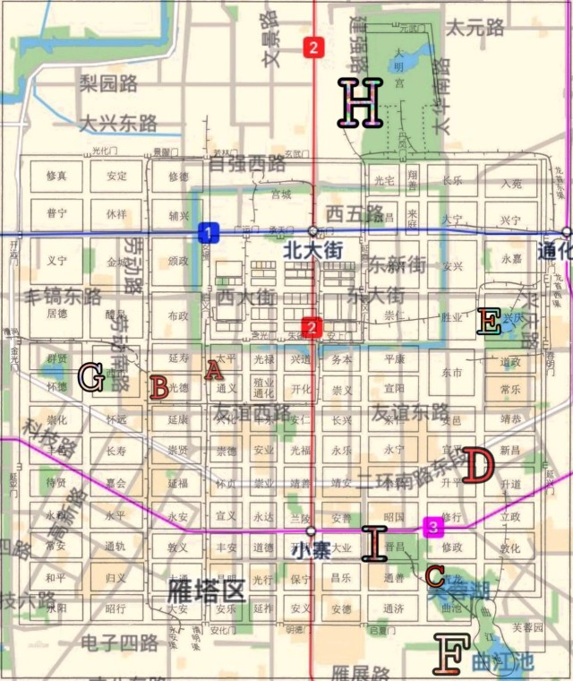 它是西安与 唐长安城对应重合的地图!图片