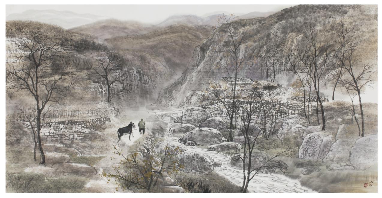 看孙九江先生的作品,有一股浓浓的乡情扑面而来,那一幅幅山水风情画
