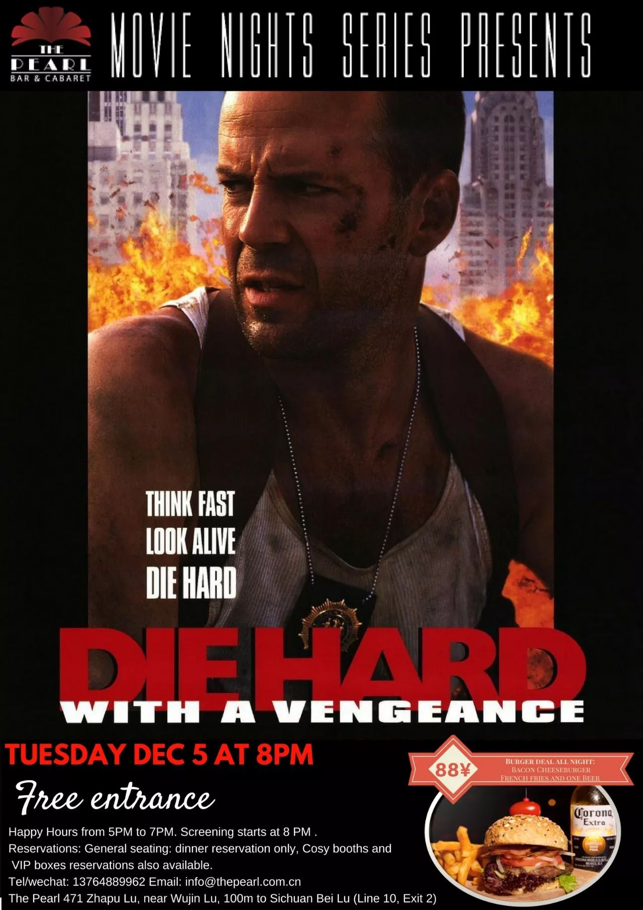 tuesday 5th of december, the pearl will screen die hard a 1988