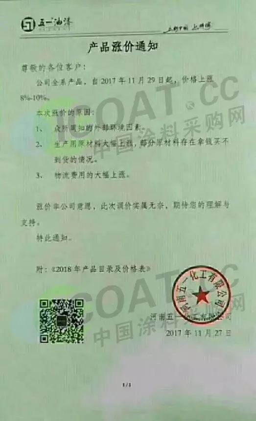 九游会老哥俱乐部2017年最大规模涨价潮!十几家涂料企业集体涨价!(附函)(图3)