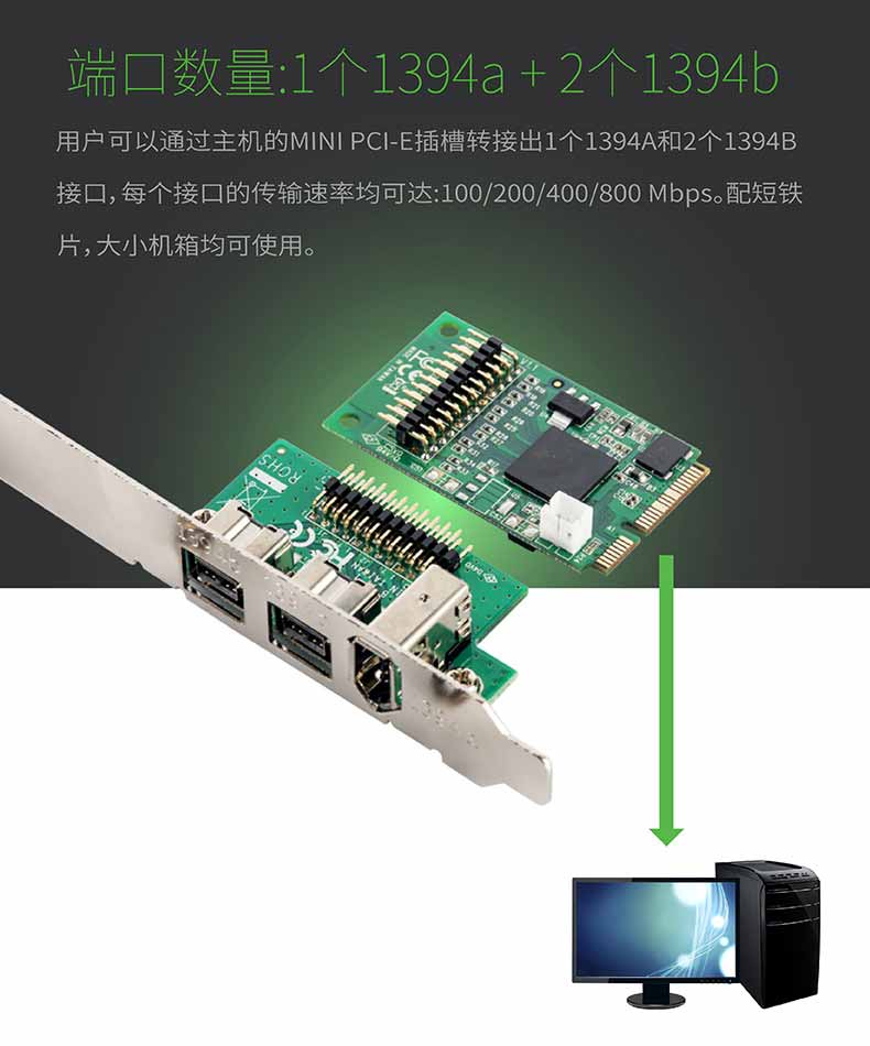 新品推介:mini pcie 转1394视频采集卡 (1个1394a和2个1394b接口)