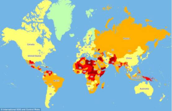 全球最危险旅游国家地图发布!出国旅游你最好