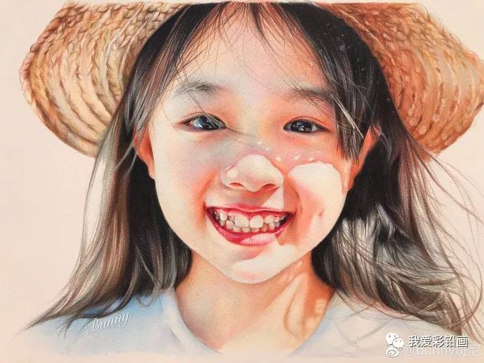 戴草帽的小女孩~~超写实彩铅手绘过程!