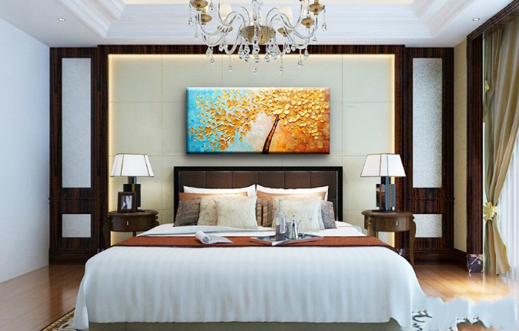 新款纯手绘客厅卧室 玄关装饰画抽象挂画 手绘立体金色油画发财树