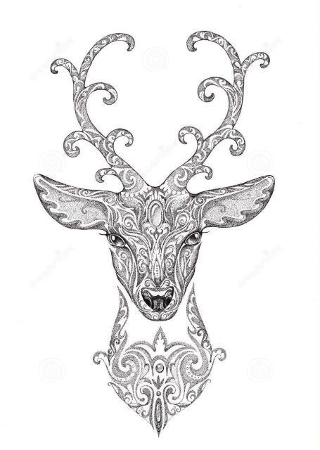 纹身素材 | 代表神灵化身的鹿纹身图案