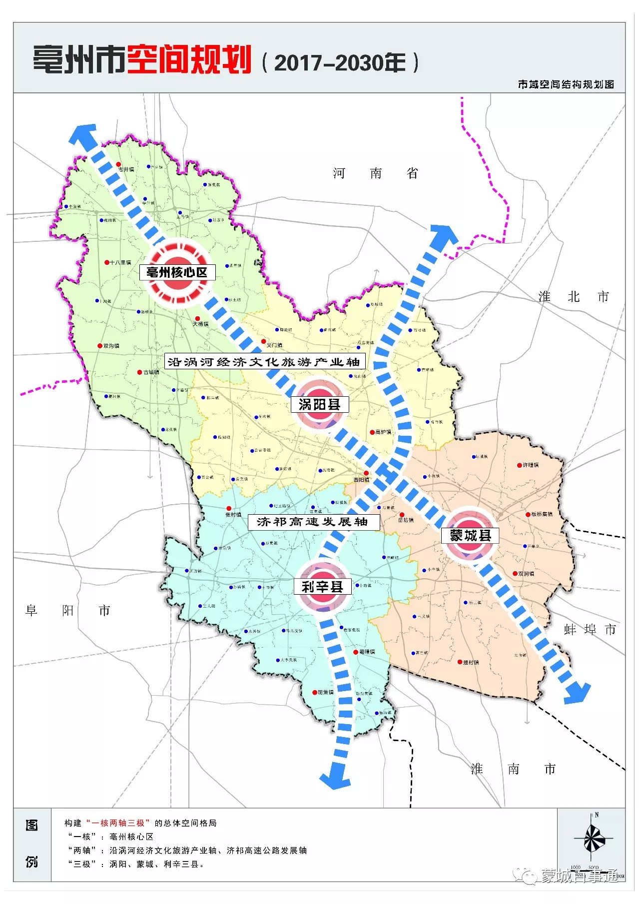 近日亳州市空间规划(2017-2030年)公示内容中所示 蒙城,涡阳,利辛三县