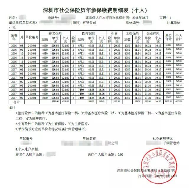 (八)申请人社保清单(打印《深圳市社会保险历年参保缴费明细表(个人)