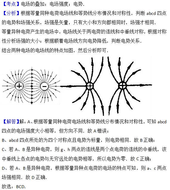 若a,b是异种电荷,则g,h两点的电势为零 d.