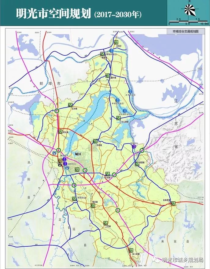 规划至2030年,明光市13个乡镇和高铁片区建设用地规模为3740.