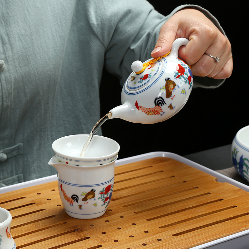 景德镇青花瓷茶具整套鸡缸杯功夫茶具套装大明成化斗彩仿古茶具