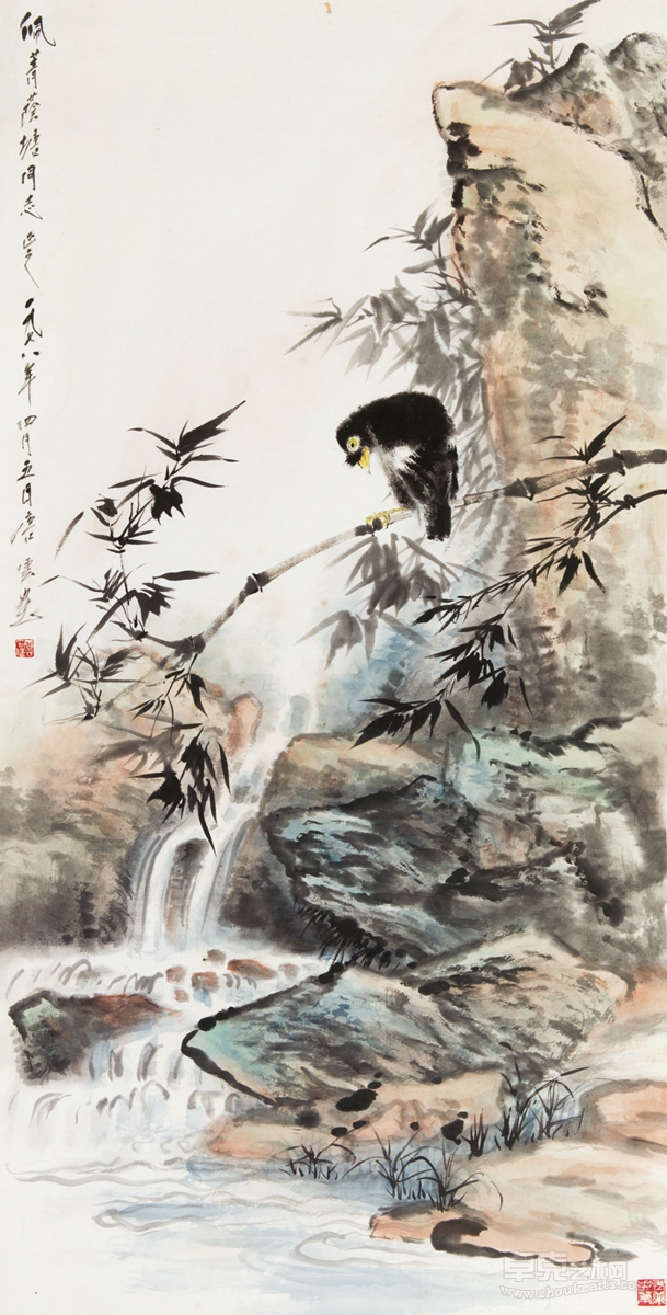 唐云 鸟鸣涧 托片 纸本设色 135×69cm rmb:300,000-500,000