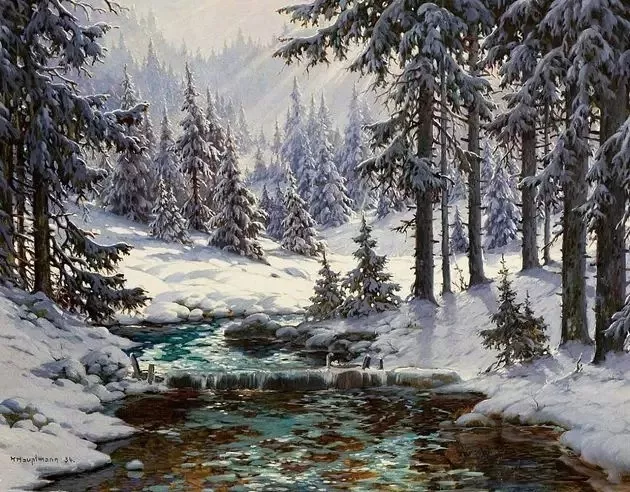 油画雪景太美了!