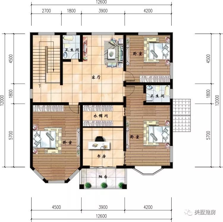 二层自建房别墅,12.6米*12米精致户型,地形不规则也不