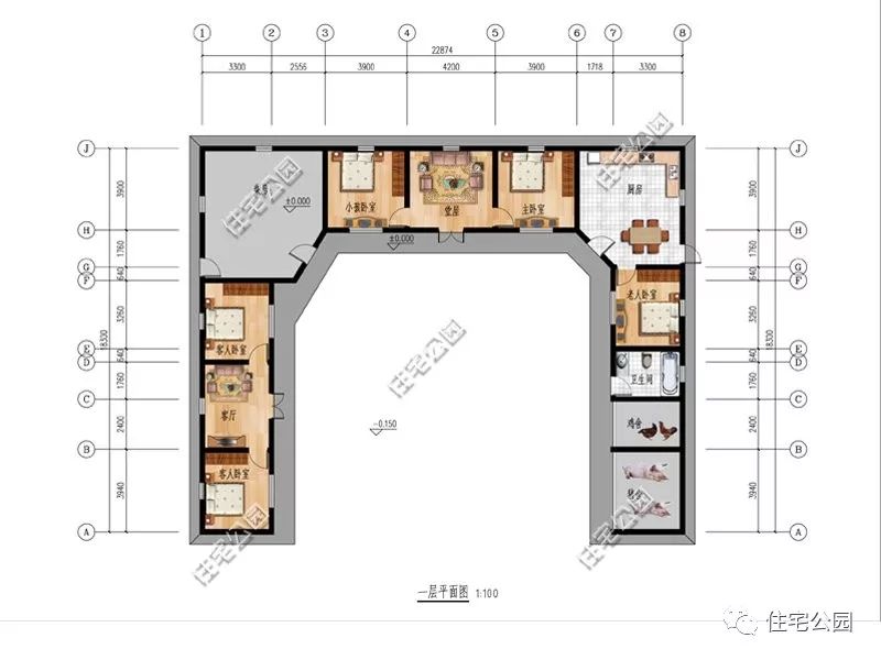 质朴经典的居住方式,12x20米有堂屋的三合院(全图 视频展示)